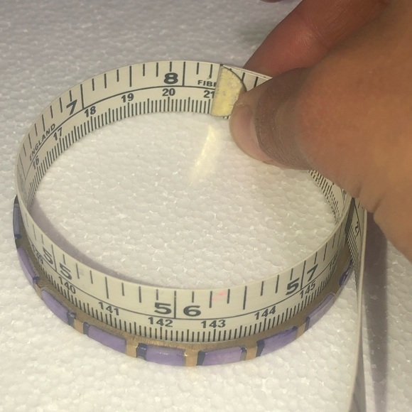 VTG Purple Abalone Inlay Tiled Brass Metal Bangle 8.2” - Picture 7 of 7